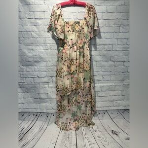 Lily Rose Cream and Pink High Low Sundress with Flutter Sleeves